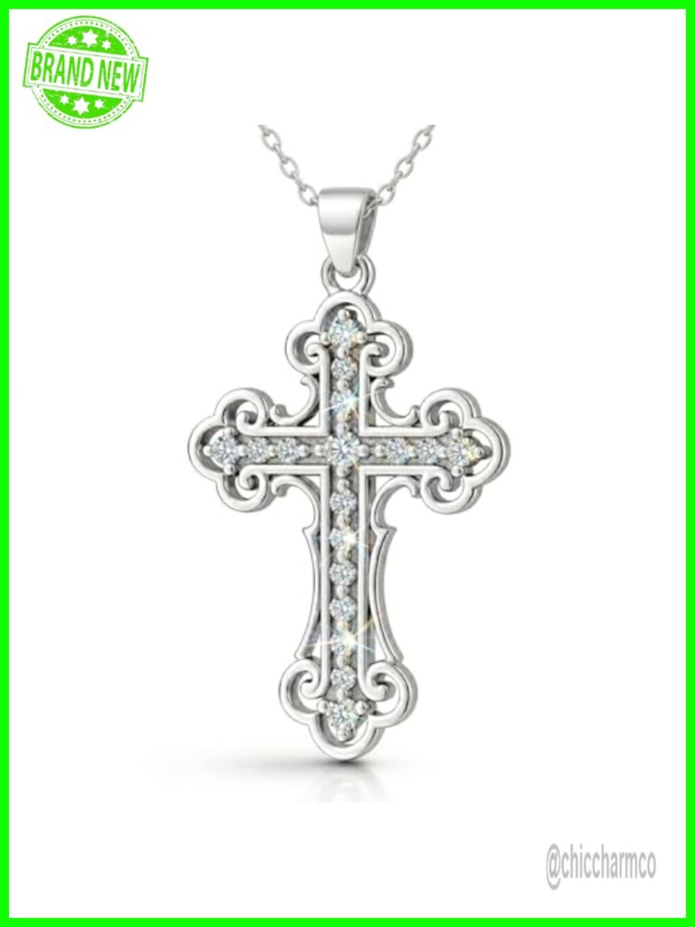 Dainty Orthodox Cross Necklace 925 Sterling Silver CZ Religious